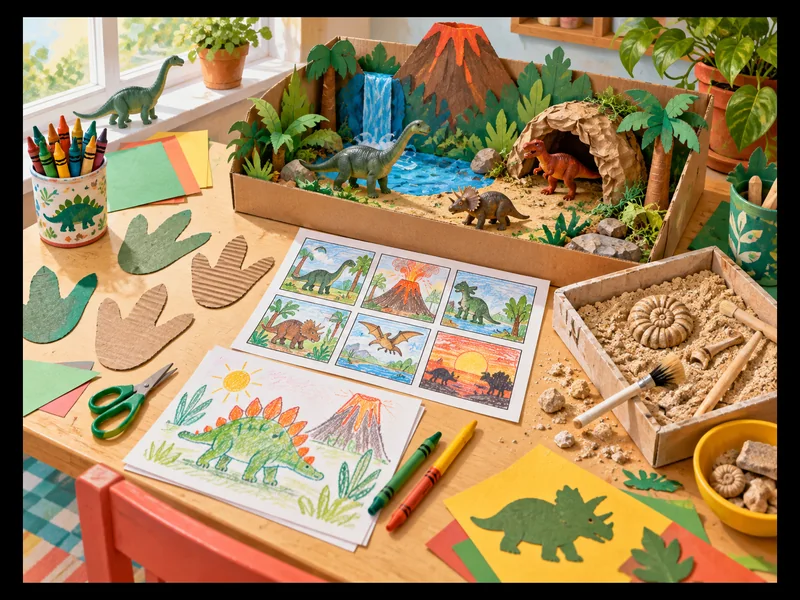 A friendly dinosaur inspiring a screen-free creative activity